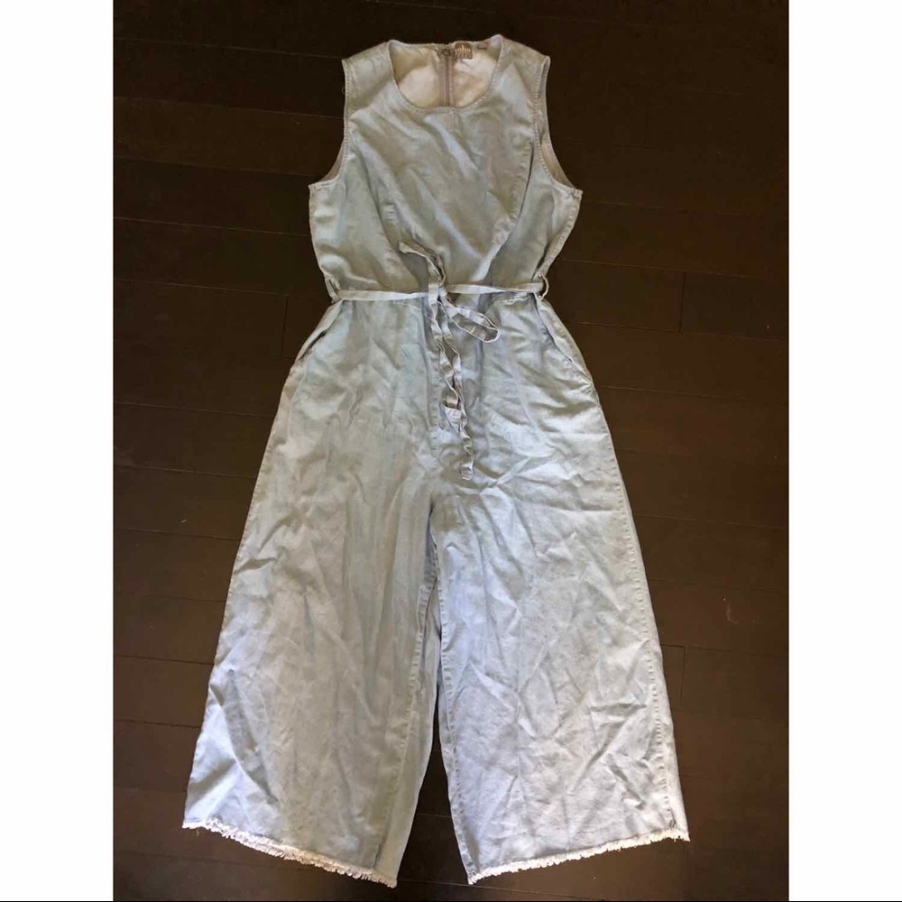 Wide-Leg Jean Fabric Jumpsuit